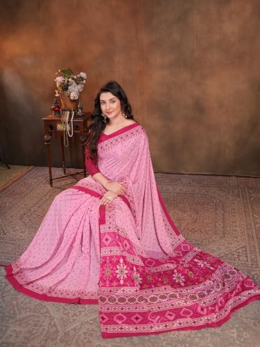 Image of Garden Vareli Floral Booti Print Crepe Saree With Unstitched Blouse Piece