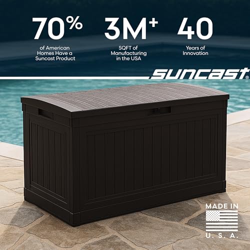 Suncast 80-Gal. Resin Large Outdoor Patio Deck Box with Pad-Lockable Lid, Modern Outdoor Patio Bench/Storage Box for Cushions, Garden Tools, and More, Java - image 7