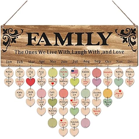 Gifts for Mom Grandma from Daughter Son, Personalized Wooden Family Birthday Reminder Calendar Board for Parents, DIY Wall Hanging Celebration Birthday Plaque with Tags, Christmas Mothers Day Gift Cover
