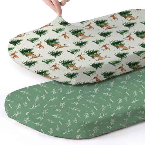 Image of Stretch Fitted Bassinet Sheet Set BROLEX 2 Pack Cradle Sheets for Bassinet Pad /Mattress,Unisex Boys Girls,Ultra Soft,Sika Deer Foliage