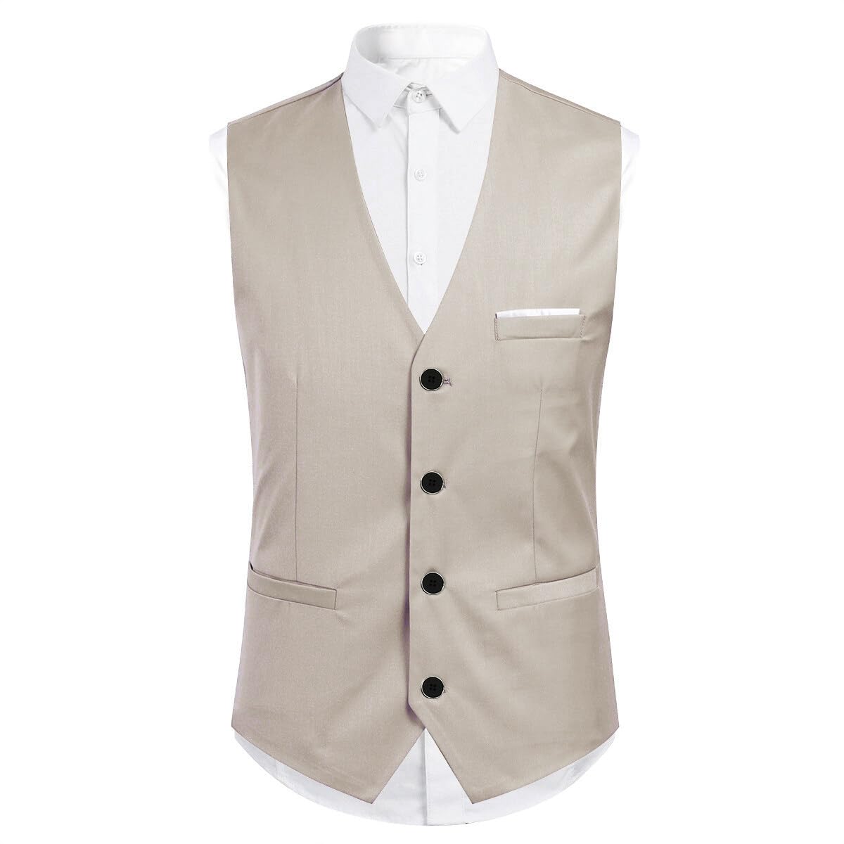 Sliktaa Traje formal de 3 piezas para hombre, con un botón, solapa con muescas, traje de boda, blazer y chaleco, beige, M