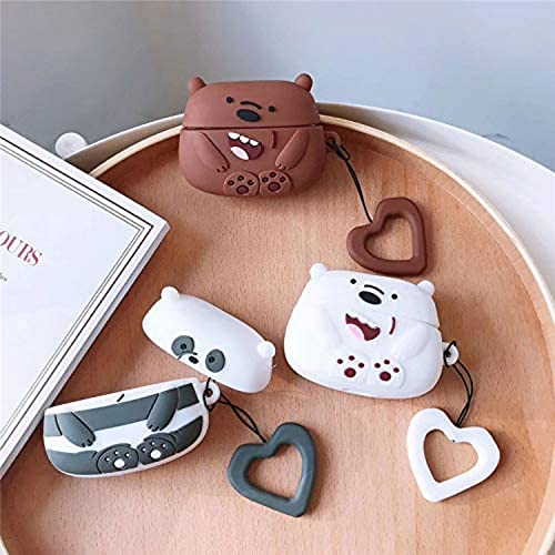 Image of Prolet Cute Cartoon Bear Soft Silicone Cover for Air Pods Pro Case Protective Cases for AirPods Pro (White Bear)
