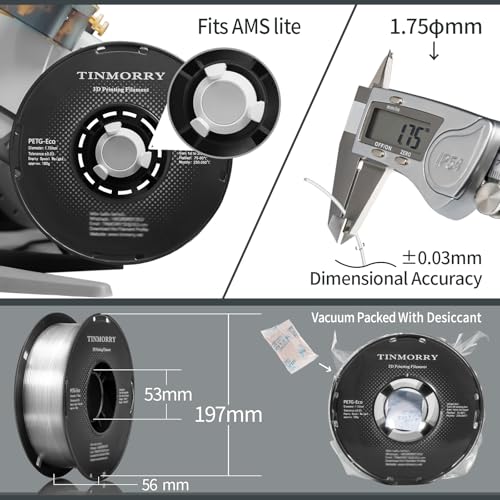 Image of TINMORRY PETG Filament 1.75, Rapid PETG-Eco 3D Printer Filament, Compatible with Most FDM 3D Printers, 1 KG 1 Spool, Transparent