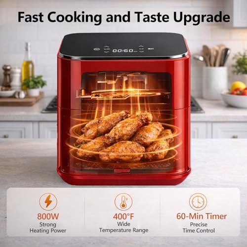 Image of Simple Deluxe 8-in-1 Air Fryer 3 Qt, Digital Preset Airfryer with Overheat Protection and Auto Shut-Off, Nonstick and Dishwasher-Safe Basket for Fries, Bake, Roast, 60-Min Timer, Max 400F, 800W, Red