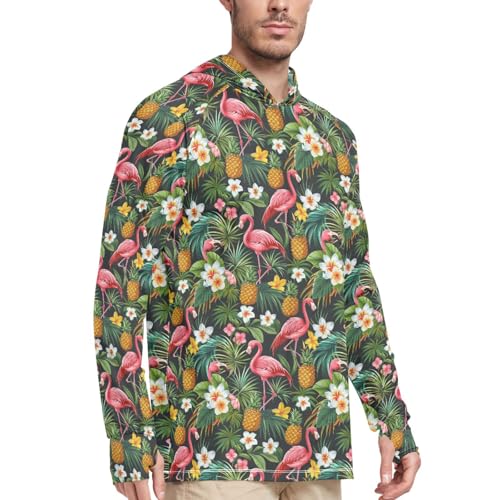 Tropical Pineapples Flamingos Sun Protection Hoodies Long Sleeve Fishing Shirt UPF 50+ Sailing Shirts Rash Guard UV Shirts