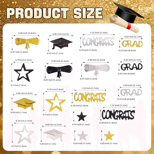 Image of Silver Gold and Black Graduation Confetti 2026, 1000 Pcs Congrats Grad Confetti Class of 2026 Party Table Centerpiece for Graduation Party Decorations