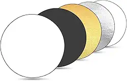 Rebatedor Fotografico, Rebatedor E Difusor Circular, Refletor de Luz 5 em 1 E Meio, Disponível em Transparente, Prata, Ouro, Branco E Preto, Diâmetro Redondo: 110 CentíMetros, Dobrável Saco