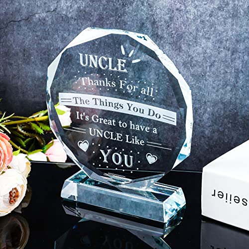 Idée cadeau oncle unique : un bloc de verre décoratif avec message d'affection