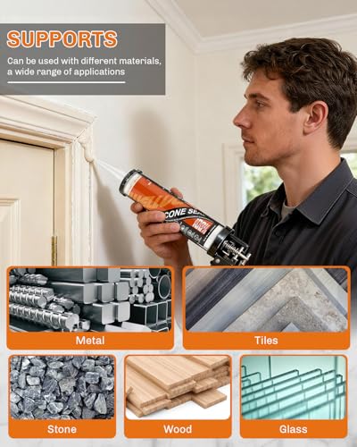 Image of WELLUCK Almond Silicone Caulk, 100% Waterproof Silicone Sealant Adhesive Caulking,for RV, Kitchen,Bathroom, Window, Door, Glass,10.2FL.OZ /300ML,Almond /Cream (1Pack)
