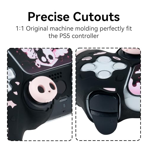Image of GeekShare PS5 Controller Skin Set,Anti-Slip Silicone Protective Cover Skin Case for PS5 Wireless Controller with 2 Thumb Grip Caps and 1 Sticker - Sweetheart Skull