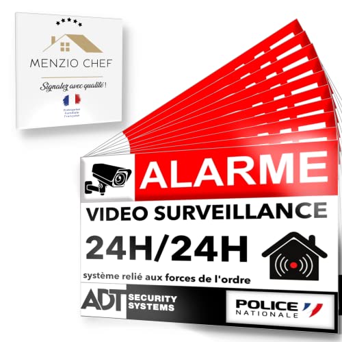 Lot de 10 Autocollants Qualité professionnelle -Alarme Vidéo Surveillance- pour Maison résidence Commerce Garage. Stickers dissuasifs anti cambriolage