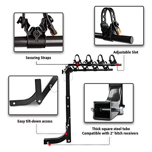 ZESUPER 4-Bike Rack Heavy Duty Bicycle Carrier for Cars, SUVS, Trucks, Vans and Minivans with a 2\'\' Hitch Receiver Rack Hitch Mount - Thumbnail 7