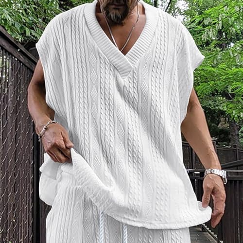 Men's Lightweight Casual Sweater Vest, Loose V-Neck Cable Knit Pullover Tops Going Out Fashion Cap Sleeve Vests3