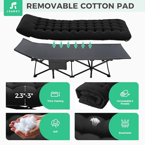 Image of JEAREY Camping Cot for Sleeping 28 inch Extra Wide, Heavy-Duty 1200D Oxford Foliding Cots for Adults Portable with Mattress, Carry Bag for Guest, Travel, Hiking, Black
