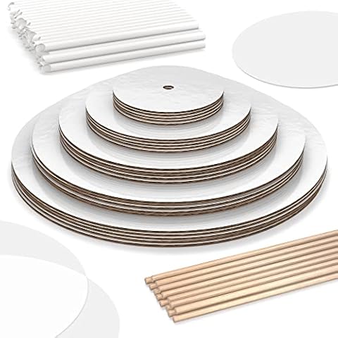 BluShore Cake Boards Tiering Kit - Cake Board 12, 10, 8, 6, and 4 Inch (5 Pieces Each) With Parchment Paper Rounds, Wooden Dowels, and Straw Dowels - Cardboard Cake Rounds Stacking Kit [215 Pieces] Cover