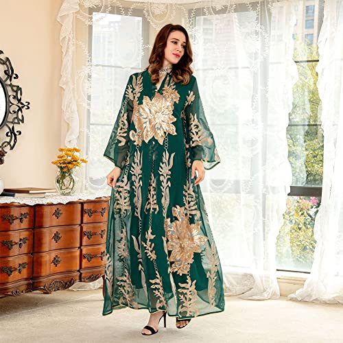OBEEII Abayas for Women Muslim Applique Embroidery Long Sleeve Maxi Dress Loose Full Cover Islamic Dubai Robe Kaftan Abayas2