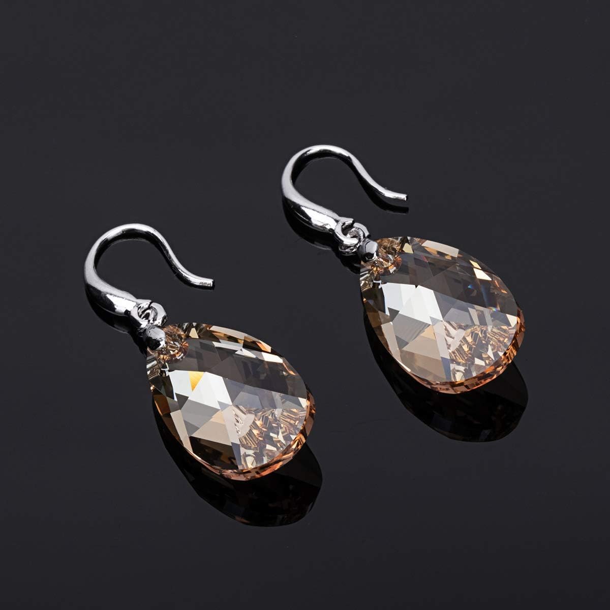 Austrian Crystal Teardrop Dangle Hook Earrings for Women 14K Gold Plated Hypoallergenic Jewelry - Image 3