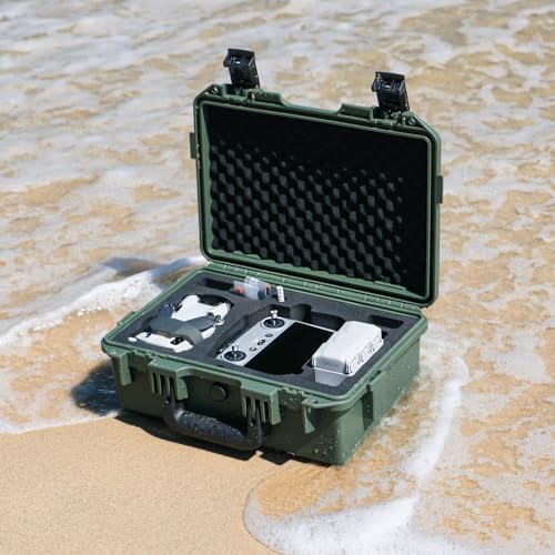 Image of Lykus Titan MM410 Waterproof Hard Case (Green) for DJI Mini 4 Pro /Mini 3 /Pro and DJI RC 2 /RC /RC-N2 /N1, Support 7 batteries and RC lanyard [CASE ONLY]