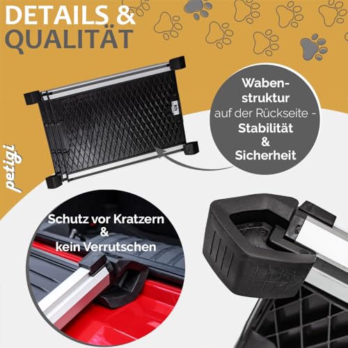 Teleskop Hunderampe für Auto, Ausziehbar, Aluminium, Hunde Rampe, Hundetreppe, SUV, rutschfest 90 kg Belastbarkeit petigi
