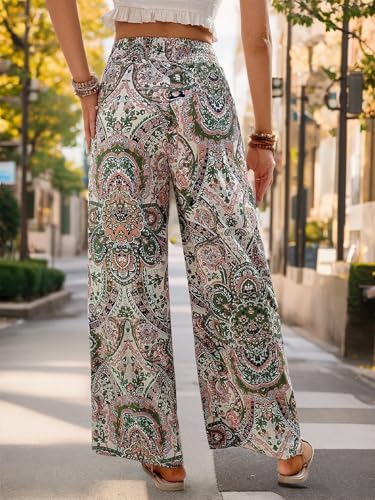 Womens Casual Wide Leg Pants Ruffle Elastic Drawstring Beach Palazzo Loose Pants Comfy Trousers2