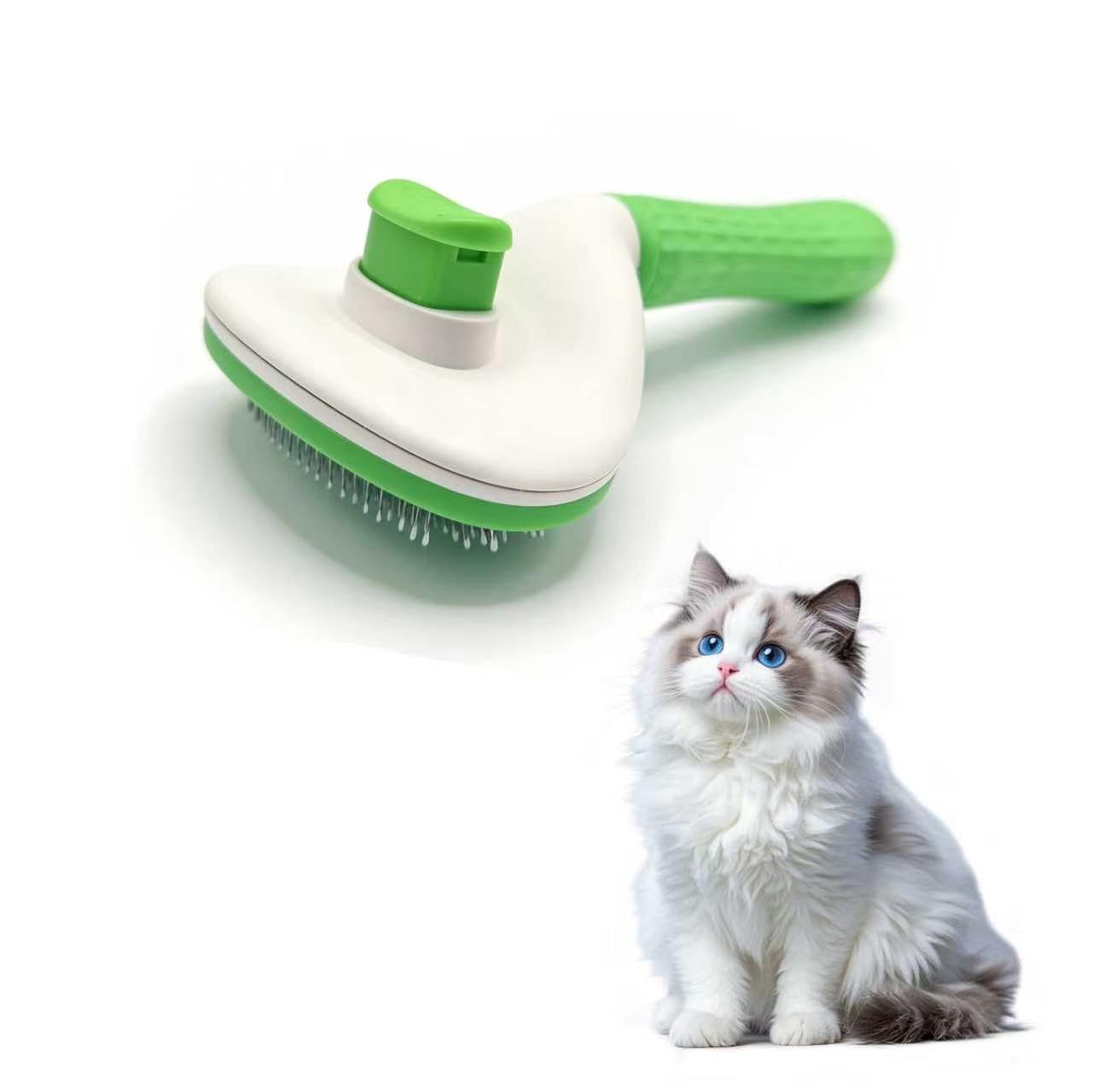 Cat Brush with Release Button, Cat Brushes for Indoor Cats Shedding (Green)
