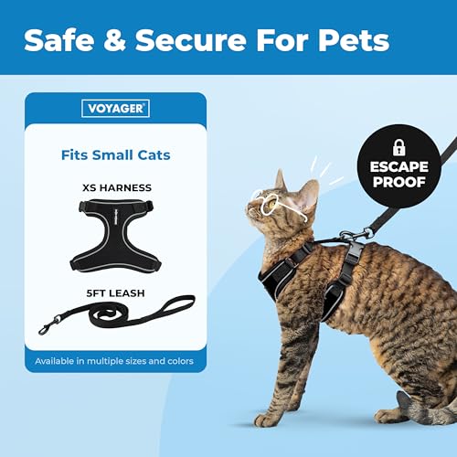 Image of Voyager Escape-Proof Step-in Lock Cat Harness & 5ft Neoprene-Handle Leash Set All-Weather Mesh with Reflective Stitching for Small to Large Cats by Best Pet Supplies, Black (327), XS