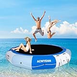 ACWYENN Inflatable Water Trampoline for Lake, Floating Water Trampoline with Rope Ladder and Mooring Ropes (12FT Blue-White)