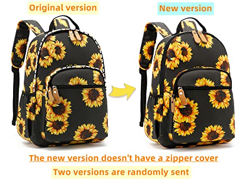Image of Leaper Water-resistant Floral Laptop Backpack Travel Bag Bookbags Satchel (Sunflower-Black)