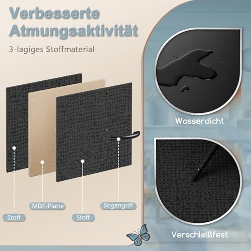 DUMOS Kommode mit Schubladen - Kommoden & Sideboards für Schlafzimmer Geeignet, Komodenschrank mit 9 Schubladen, Stoffkommode mit Stabilem Stahlrahmen, Ideal für Schlafzimmer, Wohnzimmer (Schwarz)