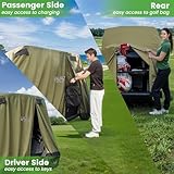 10L0L 4 Passenger Golf Buggy Cover Fits EZGO, Club Car, Yamaha, 400D Waterproof Windproof Sunproof Outdoor All-Weather Polyester Full Cover with Three Zipper Doors - Black/Army Green/Sliver - Image 4