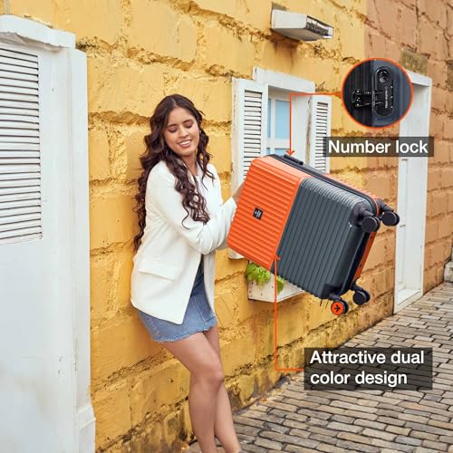 Image of Nasher Miles Istanbul Hard-Sided ABS and PC Cabin Luggage 20 inch | 55cm | 8 Wheels Small Trolley Bag for Travel | Suitcase (Orange Grey)