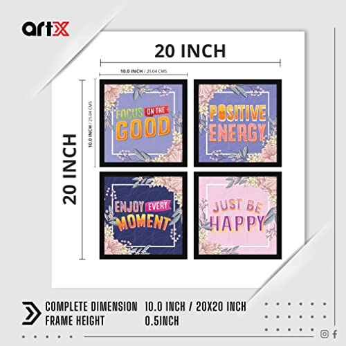 Image of ArtX Paper Motivational Quotes Be Happy Wall Art Painting, Framed Paintings For Home Office Decor 20 X 20 inches, 10.0 X 10.0 each, Multicolor Posters With Frame, Set of 4