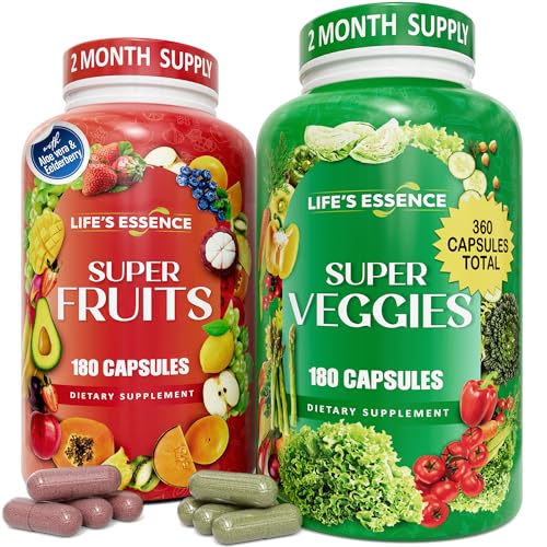 Nature's Core Fruit and Veggie Supplement - 360 Fruit and Veggie Capsules -100% Whole Super Fruit and Super Vegetable Supplements & Vitamin, Made in USA, Soy Free, Vegan- (180 Count Pack of 2)