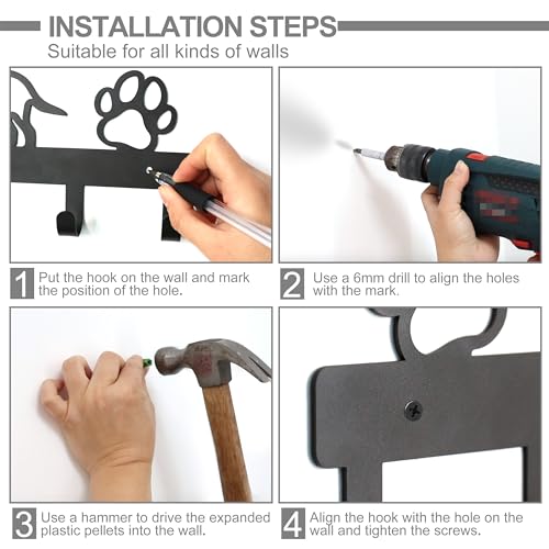 PET ARTIST Dog Leash Holder for Wall, Metal Dog Leash Hooks for Wall Decorative, Dog Leash Hanger Organizer Wall Mount with 5 Hooks, Dog Stuff Storage Organizer for Key Holder Dog Collar and Leash Set - Image 5