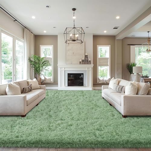 Area Rugs 9x12 Living Room, Green Large Fluffy Rugs for Bedroom, Soft Carpet Shag Kids Room Rug, Non-Slip Fuzzy Rugs Indoor (9ft x 12ft, Green)