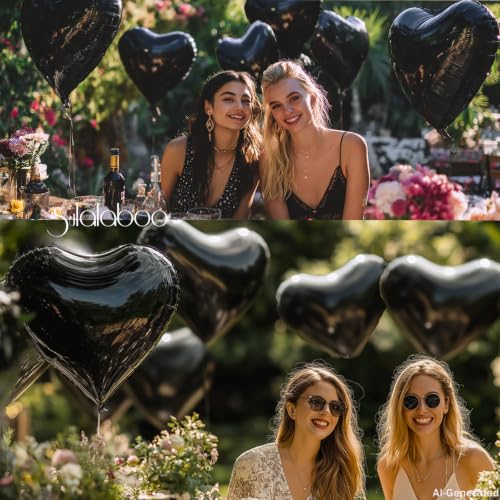Image of 15Pcs Black Heart Balloons Helium 18 Inch Foil Balloons | Heart Shaped for Valentines Day Mother's Day Engagement Anniversary Birthday Bridal Wedding Party Decorations
