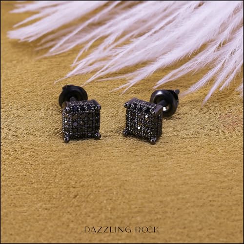 Dazzlingrock Collection Round Black Diamond Dice Shaped Unisex Stud Earrings (Color Black, Clarity Opaque) in Black Plated 925 Sterling Silver3