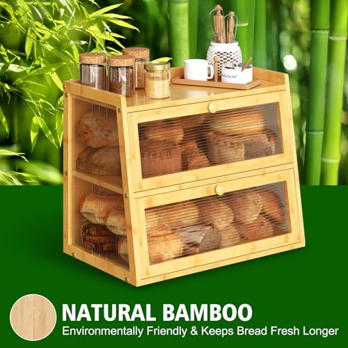 Bread-Box-for-Kitchen-Countertop-Double-Layer-Bamboo-Bread-Box-for-Kitchen-Counter-Bread-Storage-Container-with-Acrylic-Wavy-Door-Panel-2-Layer-Breadbox-Holder-Natural Bread Box for Kitchen Countertop Double Layer Bamboo Bread Box for Kitchen Counter Bread Storage Container with Acrylic Wavy Door Panel 2 Layer Breadbox Holder Natural