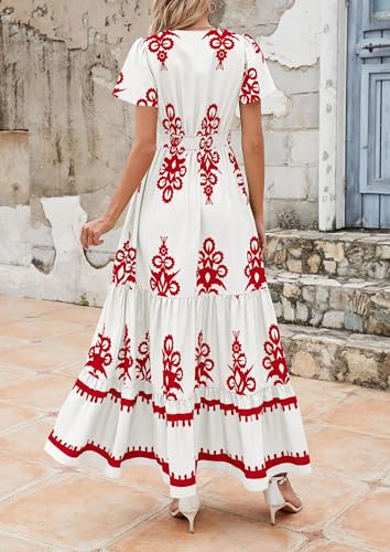 Image of PRETTYGARDEN Womens 2026 Summer Casual V Neck Boho Maxi Dress Flowy Aline Bell Sleeve Tiered Floral Dresses with Pocket