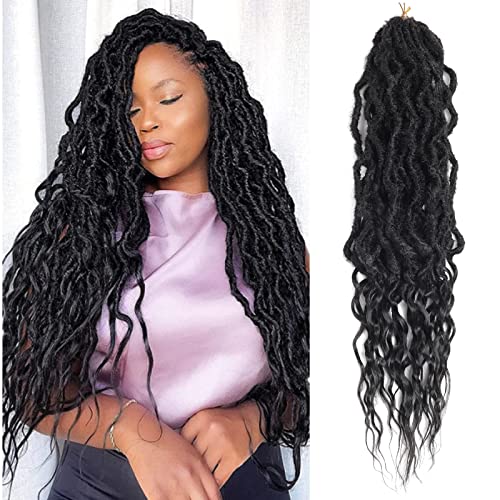 Kossys Faux Locs Crochet Hair 24INCH Black Goddess Locs Crochet Hair 1Packs Pre-looped Crochet locs,Locs with Soft Curly