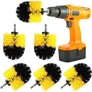 6 Pcs Drill Brush Nylon Drill Brush Attachment Electric Power Scrubber Scrub Brush Multi Purpose Cleaning Supplies for Drill Bathroom Surfaces Tub Grout Shower Kitchen Tile Auto Car Carpet, Yellow
