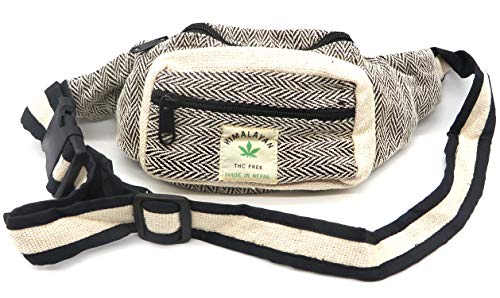 Riñonera Hippie con 3 Bolsillos | Bolso de Cadera Unisex | Estilo Rasta Etnico Tribal Urbano Casual (Rayas Negra)