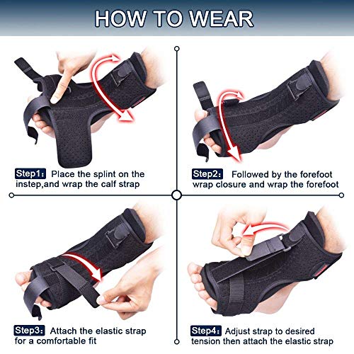Plantar Fasciitis Night Splint Drop Foot Orthotic Brace,Improved Dorsal Night Splint for Effective Relief from Plantar Fasciitis, Achilles Tendonitis, Heel and Ankle Pain with Hard Spiky Massage Ball (black)