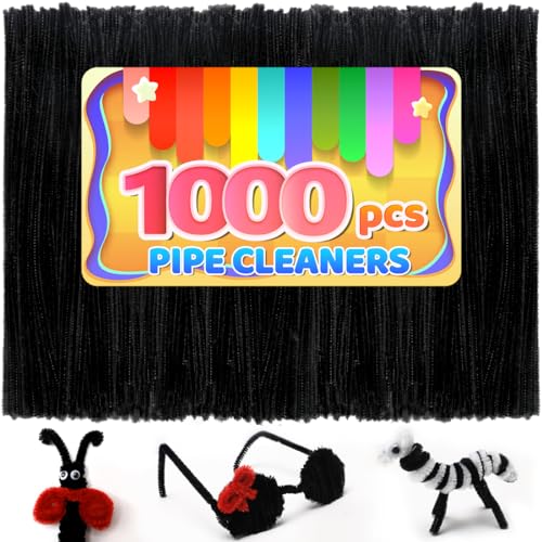 Image of IOOLEEM 1000pcs Black Pipe Cleaners Bulk for Crafts | Chenille Stems for DIY Flower Making & Festival Decor & Party Projects, Pipe Cleaner Crafts, Art and Craft Supplies