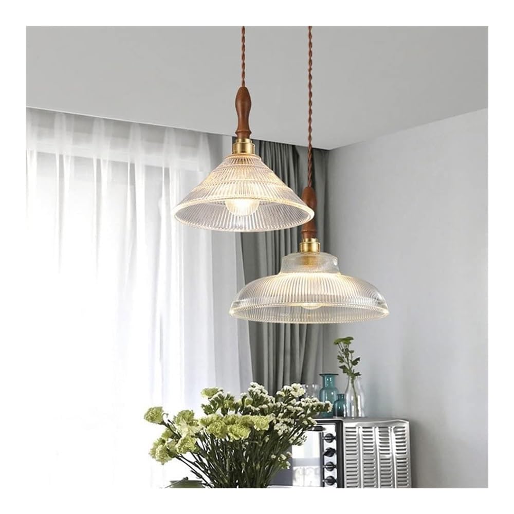 Europejski styl retro przezroczysta szklana lampa wisząca - mosiężna podstawa lampy z kloszem szklanym, regulowany przewód E27 pojedyncza głowica wisząca lampa sufitowa do kuchenne