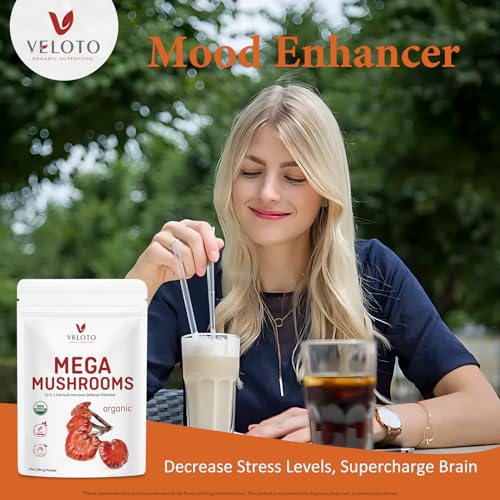 Veloto Organic Mega Mushroom Powder Blend, 10 In 1 Complex Mushroom Extract Powder Herbal Supplement With Reishi thumb #7
