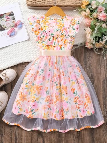 Image of TAGAS Girl Swiss Dot Ruffle Trim Belted Dress || Bagy Girl Dress||Baby Frock ||Sleeveless Dress for Girls