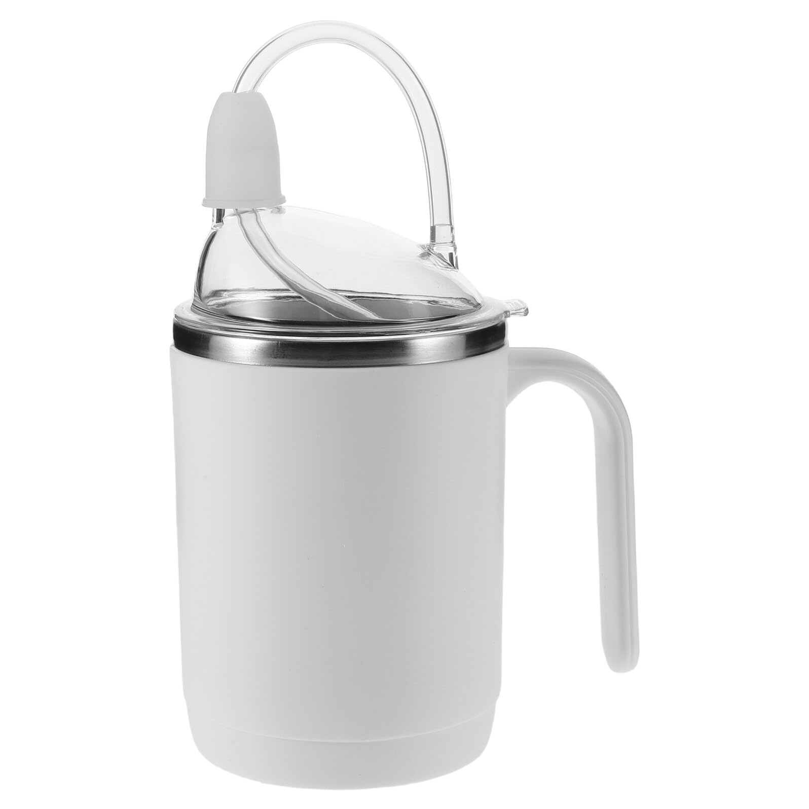 Outanaya Adaptiver Trinkbecher Senioren 450 Ml Auslaufsicher mit Strohhalm Edelstahlbecher Pflegebecher für Flüssige Nahrung Bettlägerige Ältere Menschen