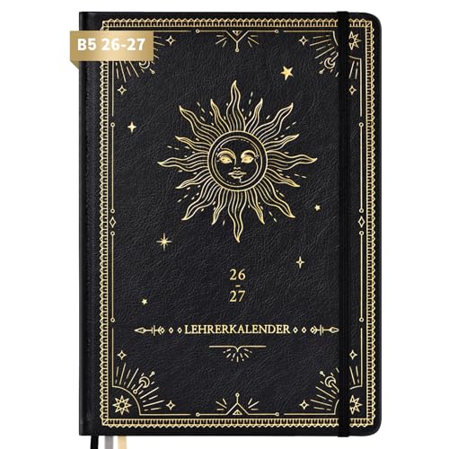Lehrerkalender 2026 2027 Lehrerplaner 2026 2027 von August 2026 bis Juli 2027 Schulplaner A5 für Lehrerinnen und Lehrer 17.5x25 cm Hardcover Lehrerkalender Einstecktasche schwarz