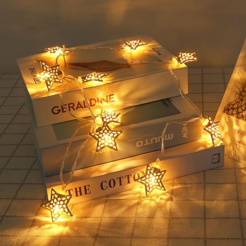 Image of Xenith 14 LED Decorative Star Shape Golden Metal String Lights Fairy Lights Decorative Lights for Diwali Christmas Home Marriage New-Year Festivals Decoration Lighting (Warm White, 3.5 Meter)